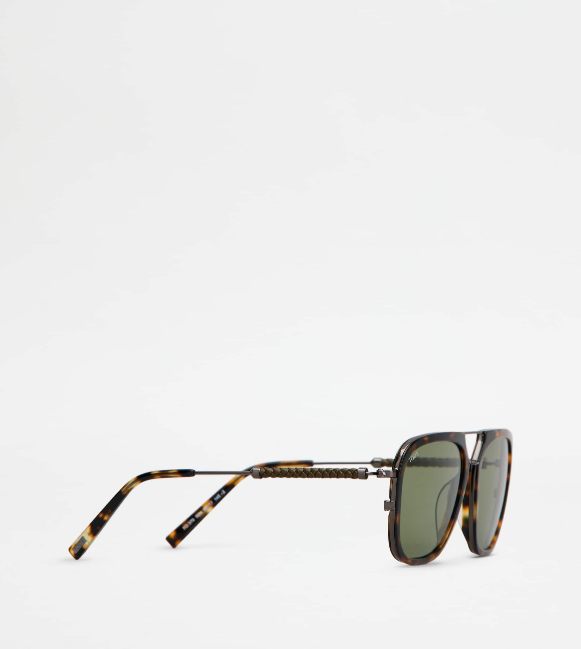 SUNGLASSES WITH TEMPLES IN LEATHER - BROWN - 3
