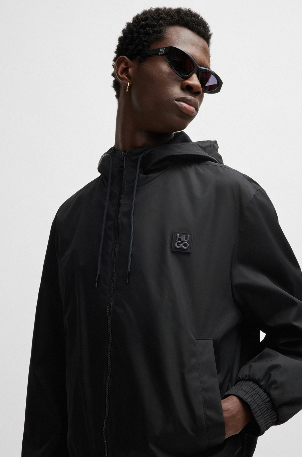 WATER-REPELLENT HOODED JACKET WITH STACKED-LOGO TRIM - 5