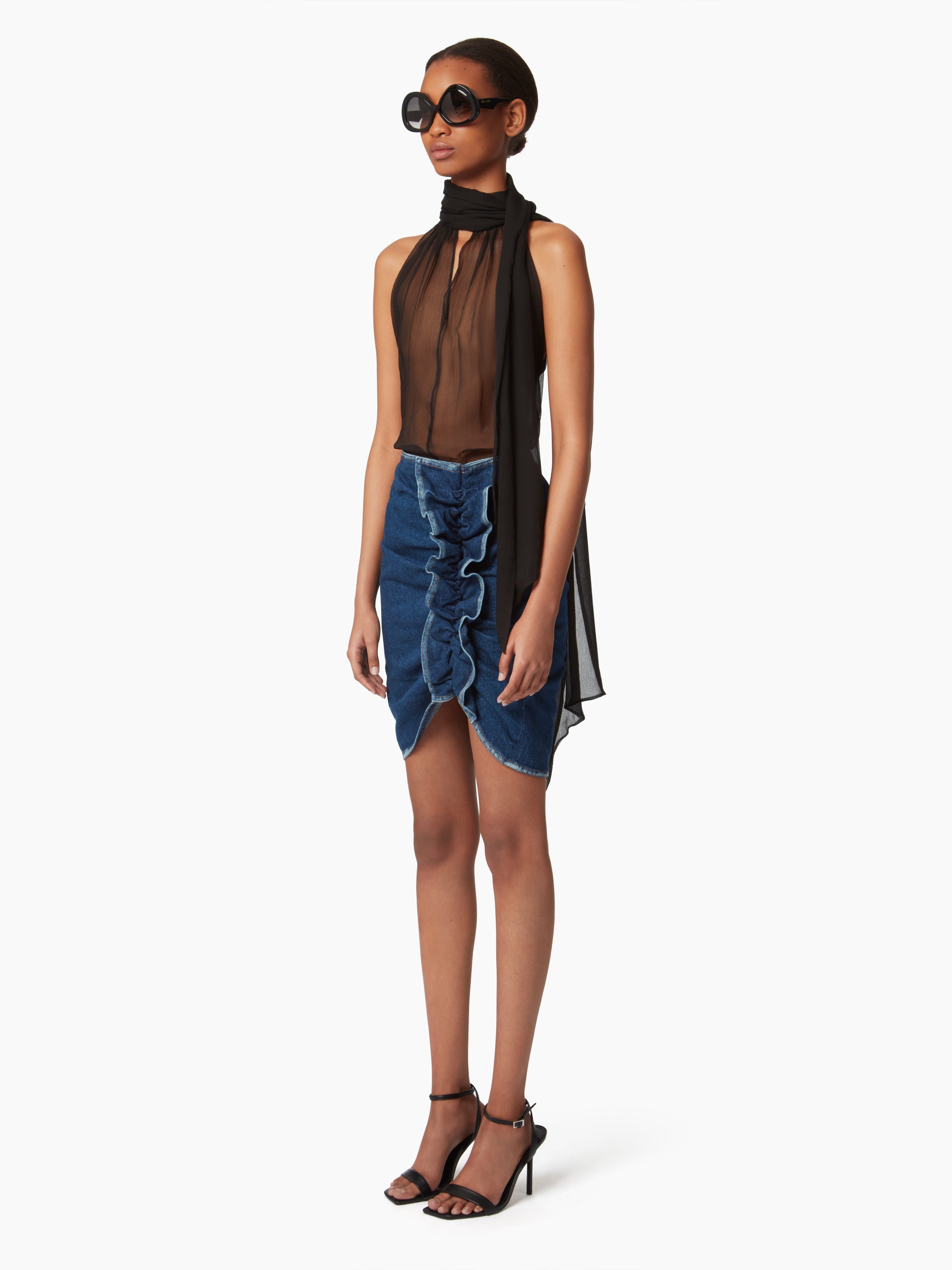 DRAPED DENIM MIDI SKIRT - 2