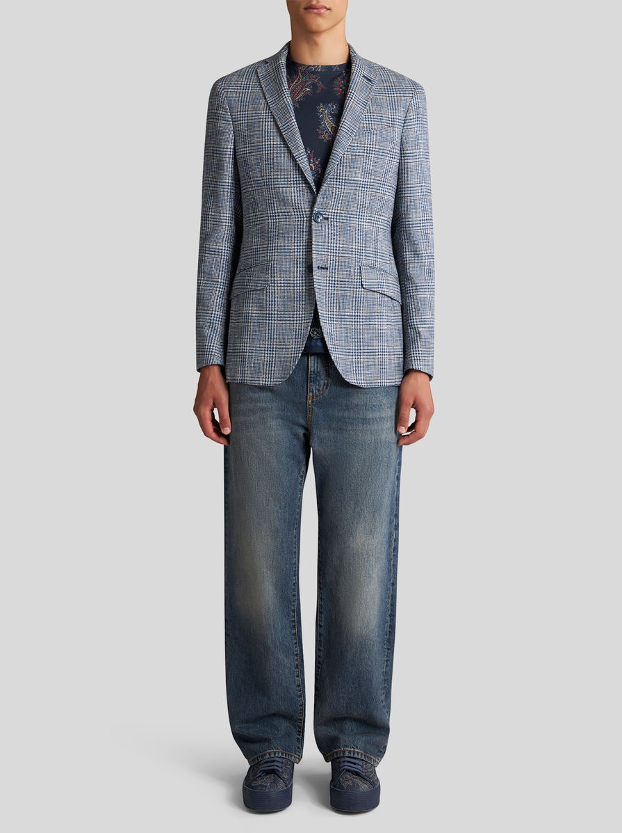 CHECK LINEN- AND COTTON-BLEND BLAZER - 4