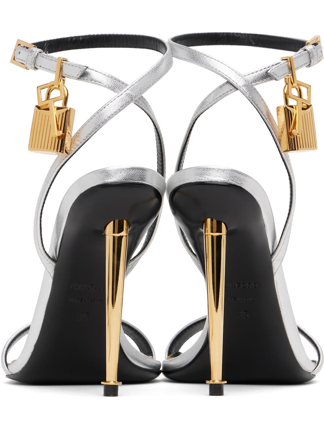 Silver Padlock Pointy Naked Heeled Sandals - 2
