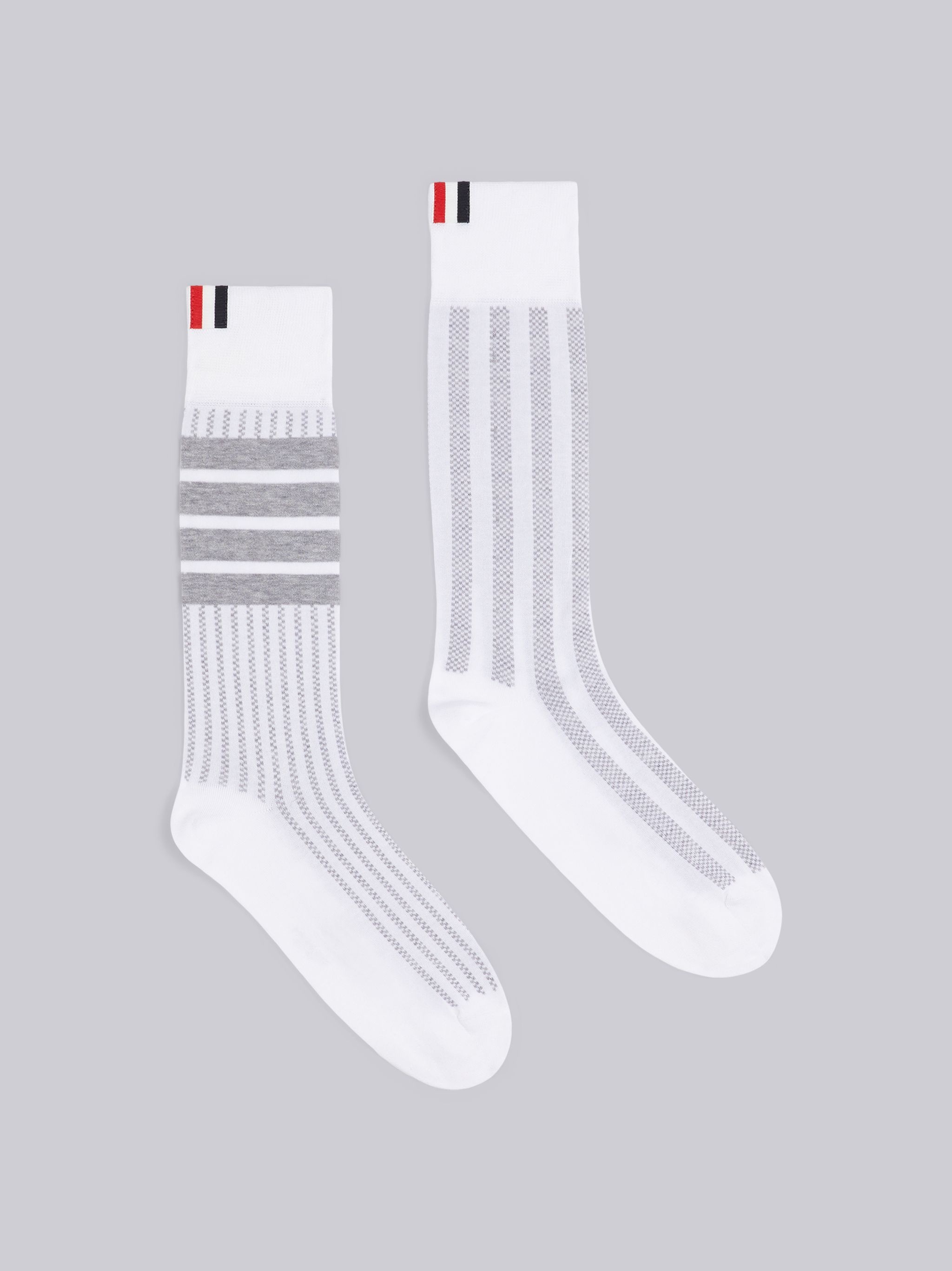 Light Grey Cotton Seersucker Mid-Calf Socks - 1