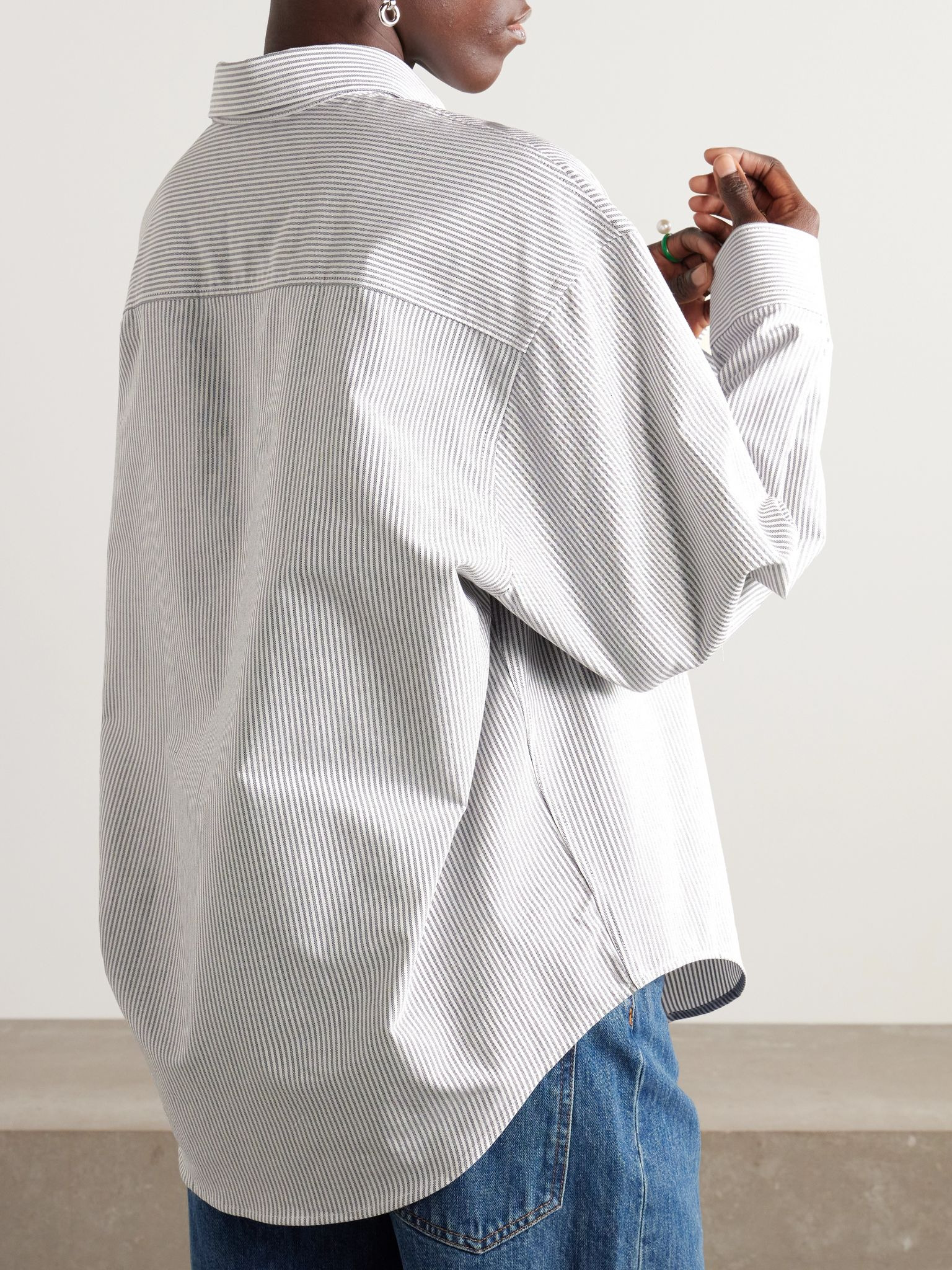 ADC embroidered striped cotton-poplin shirt White - 4
