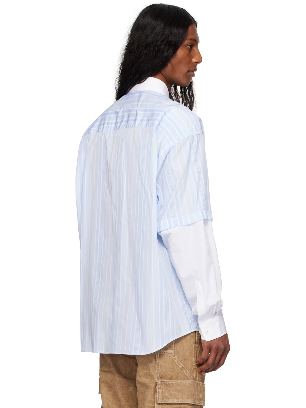 Blue & White Detached Sleeve Button Down Shirt - 3