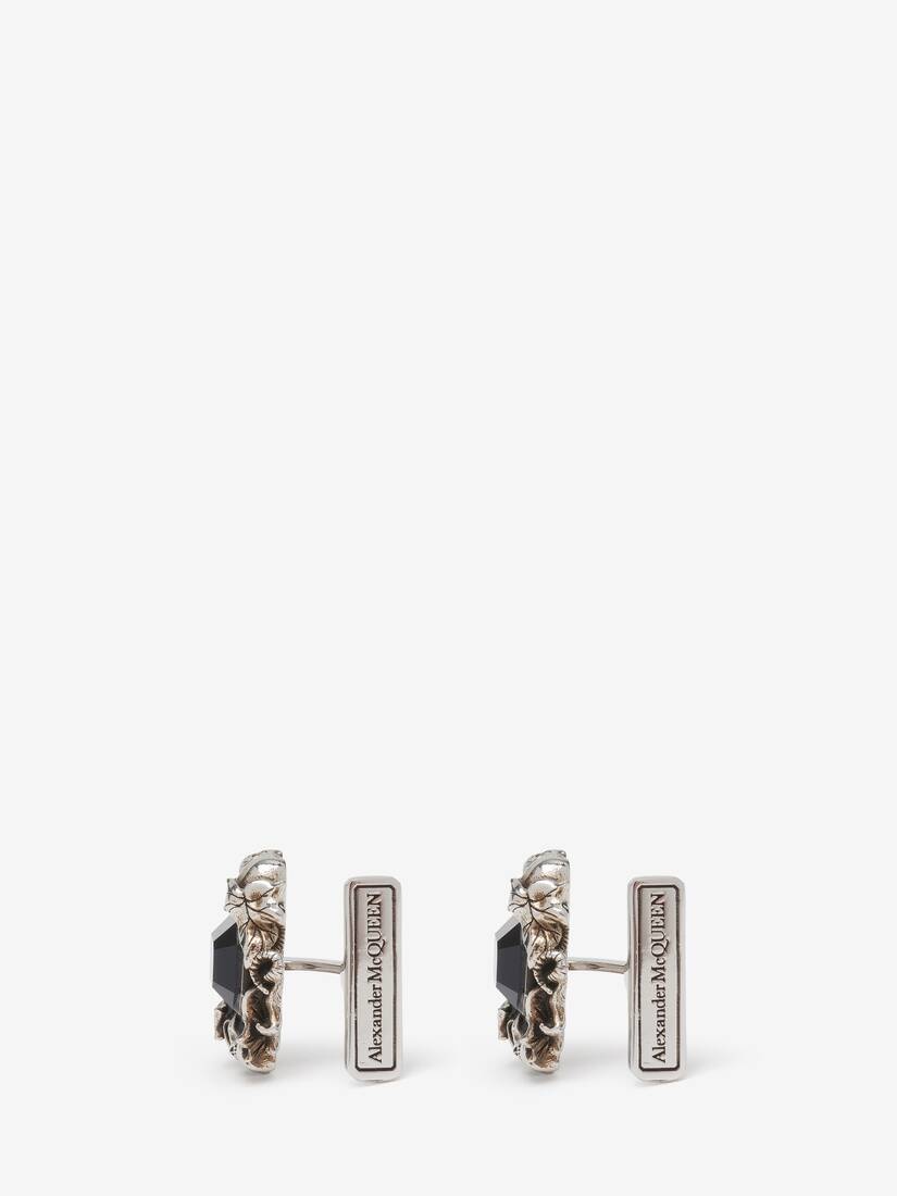 Men's Ivy Skull Cufflinks in Antique Silver - 3