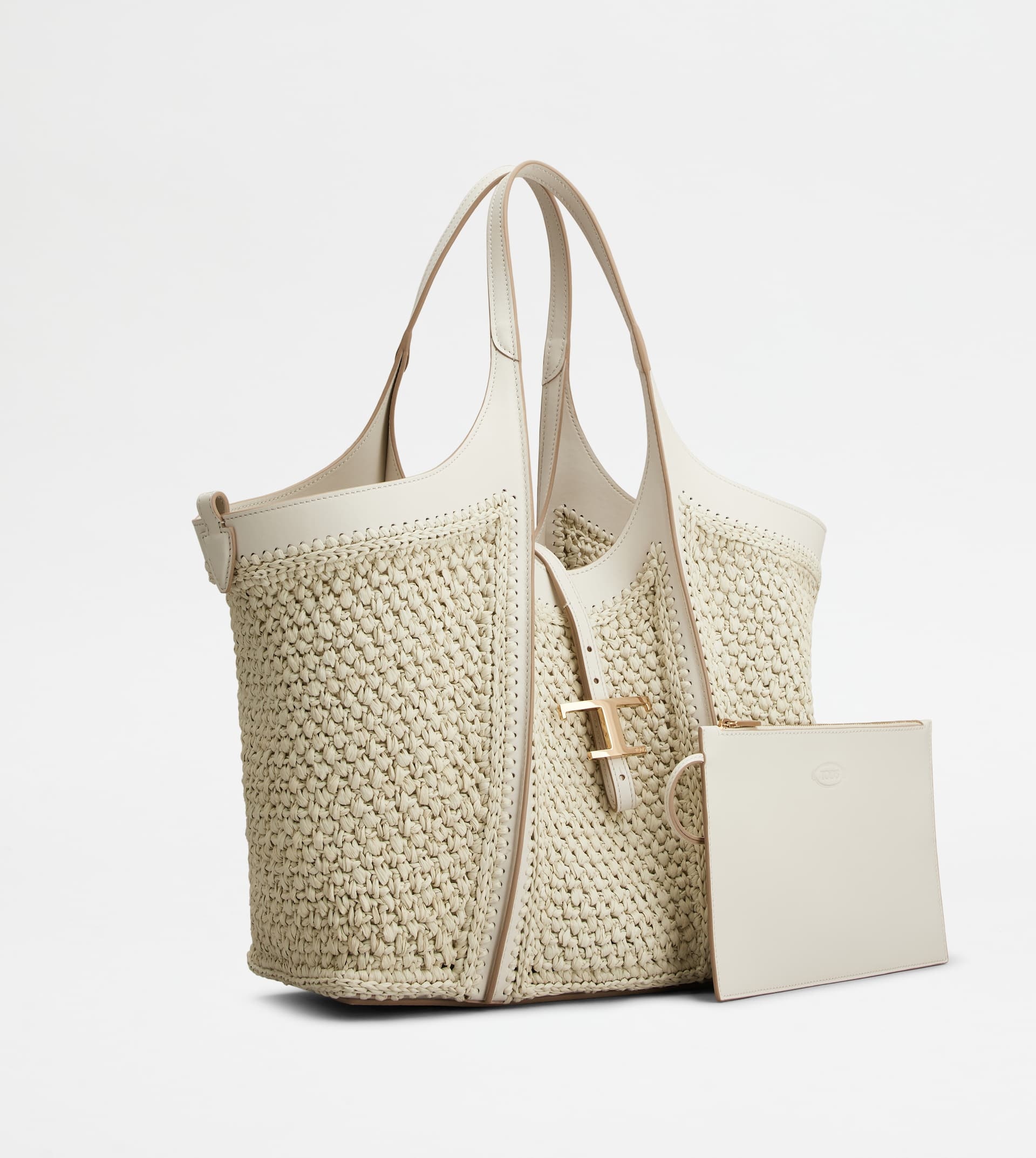 T TIMELESS SHOPPING BAG IN RAFFIA AND LEATHER MEDIUM - WHITE - 2