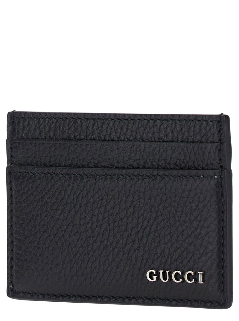 Gucci Men Black Card-Holder With Logo Detail In Hammered Leather Man - 2