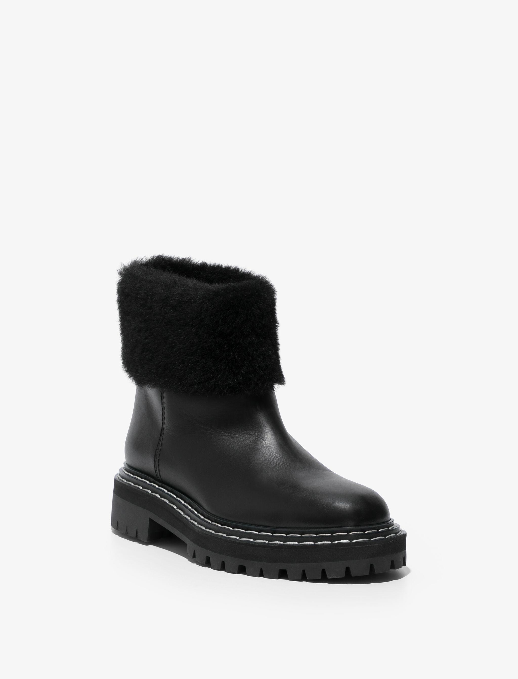 Lug Sole Shearling Ankle Boots - 2