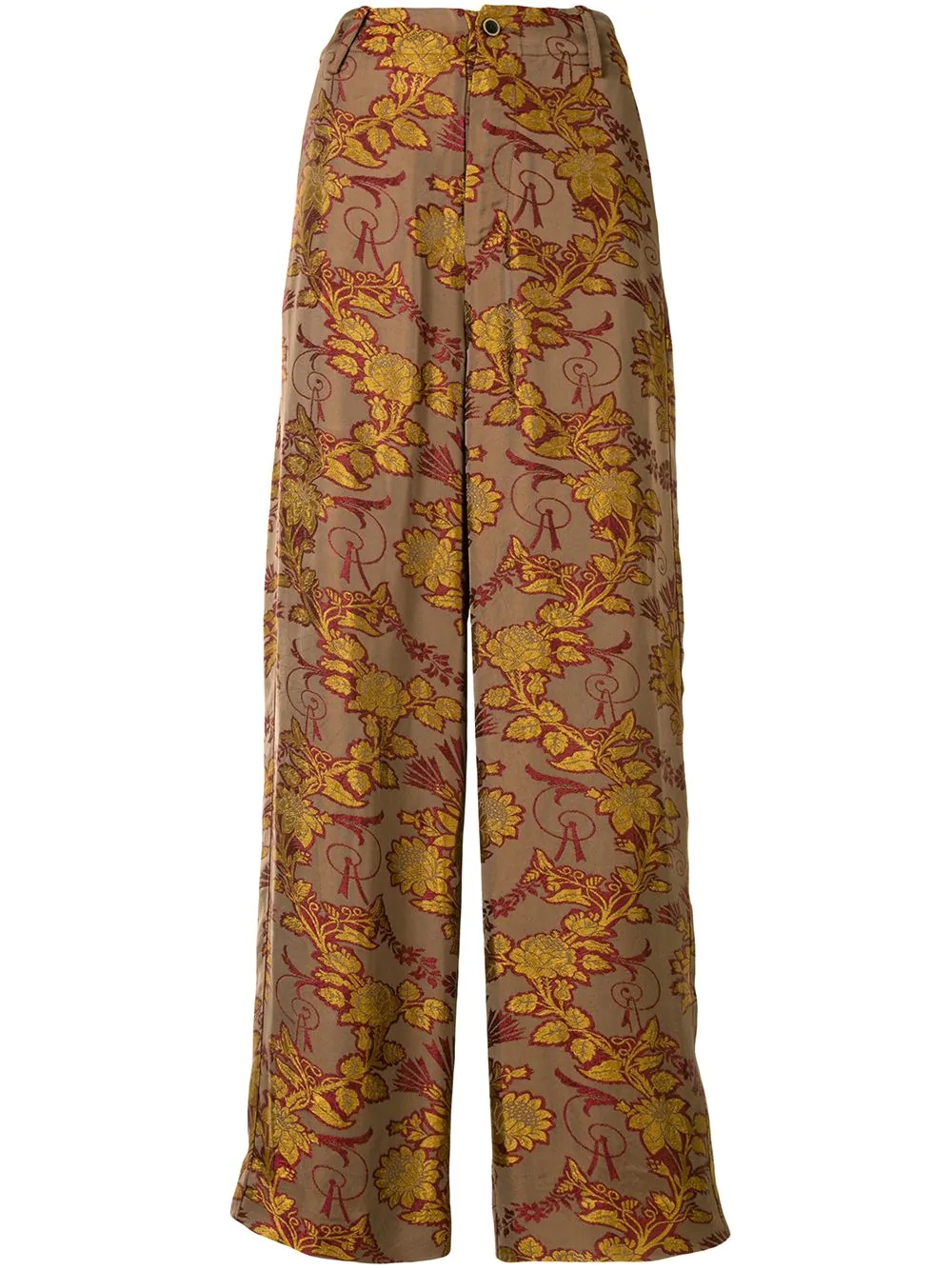 floral-embroidered palazzo trousers - 1