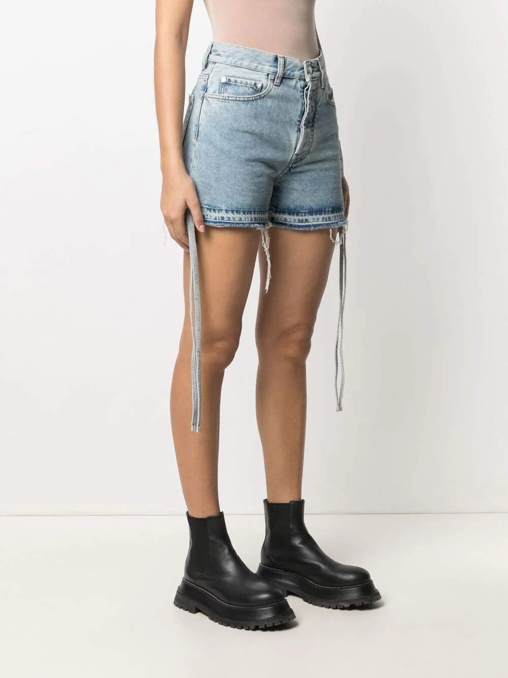 side tie fastening denim shorts - 3