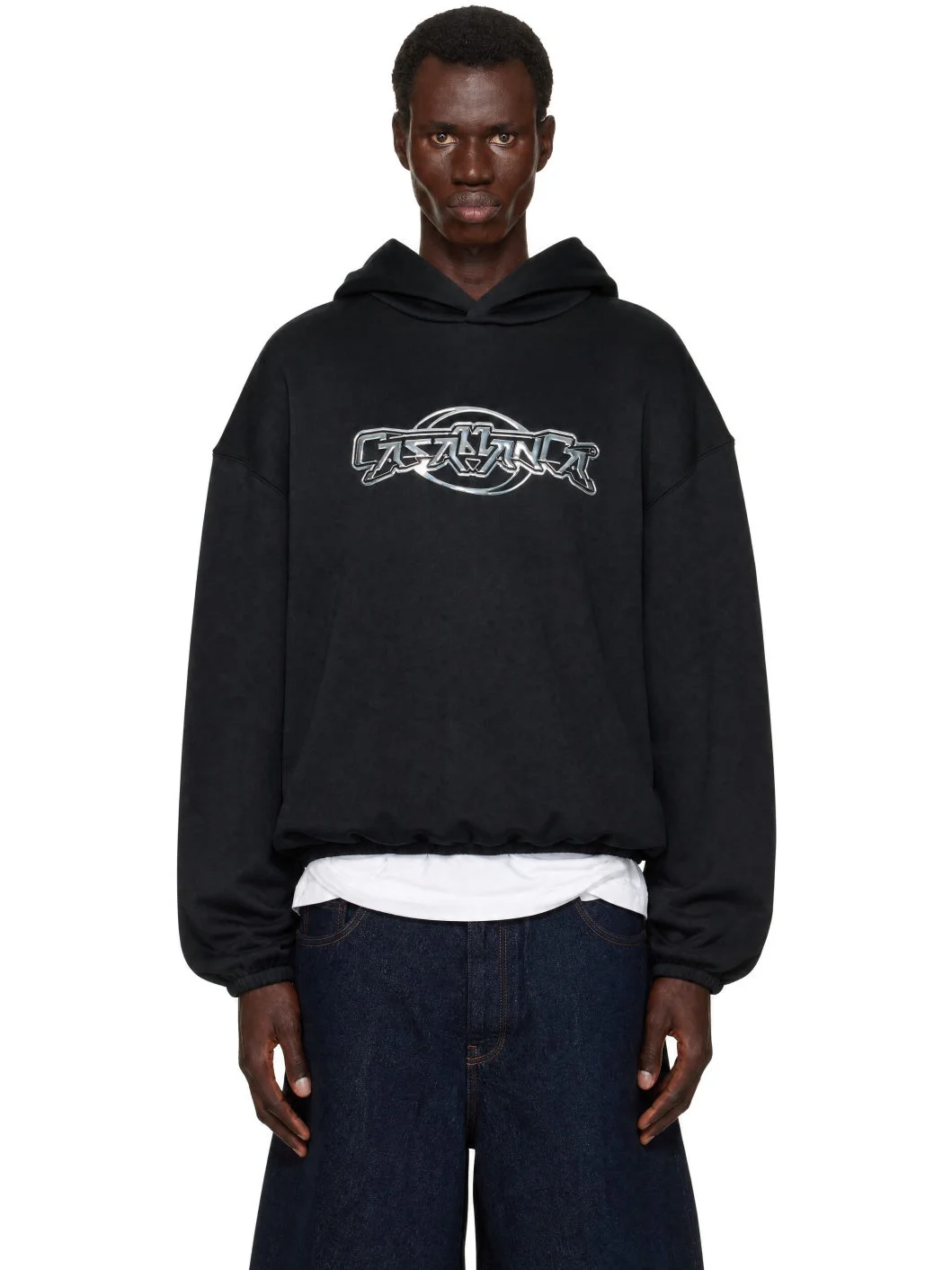 Black Oversized Panelled Hoodie - 1