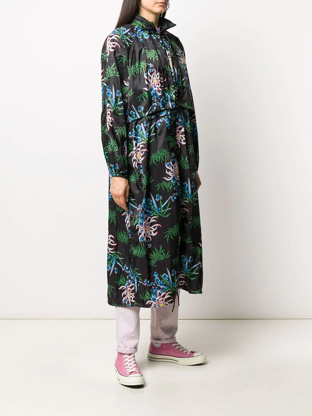 floral print long raincoat - 3