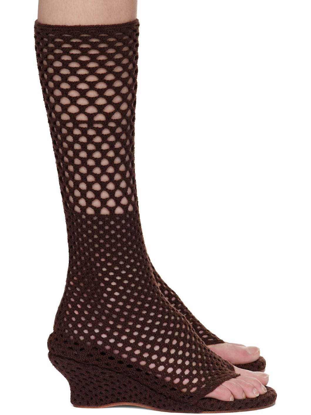 Brown Short Cable Knitted Heeled Sandals - 1