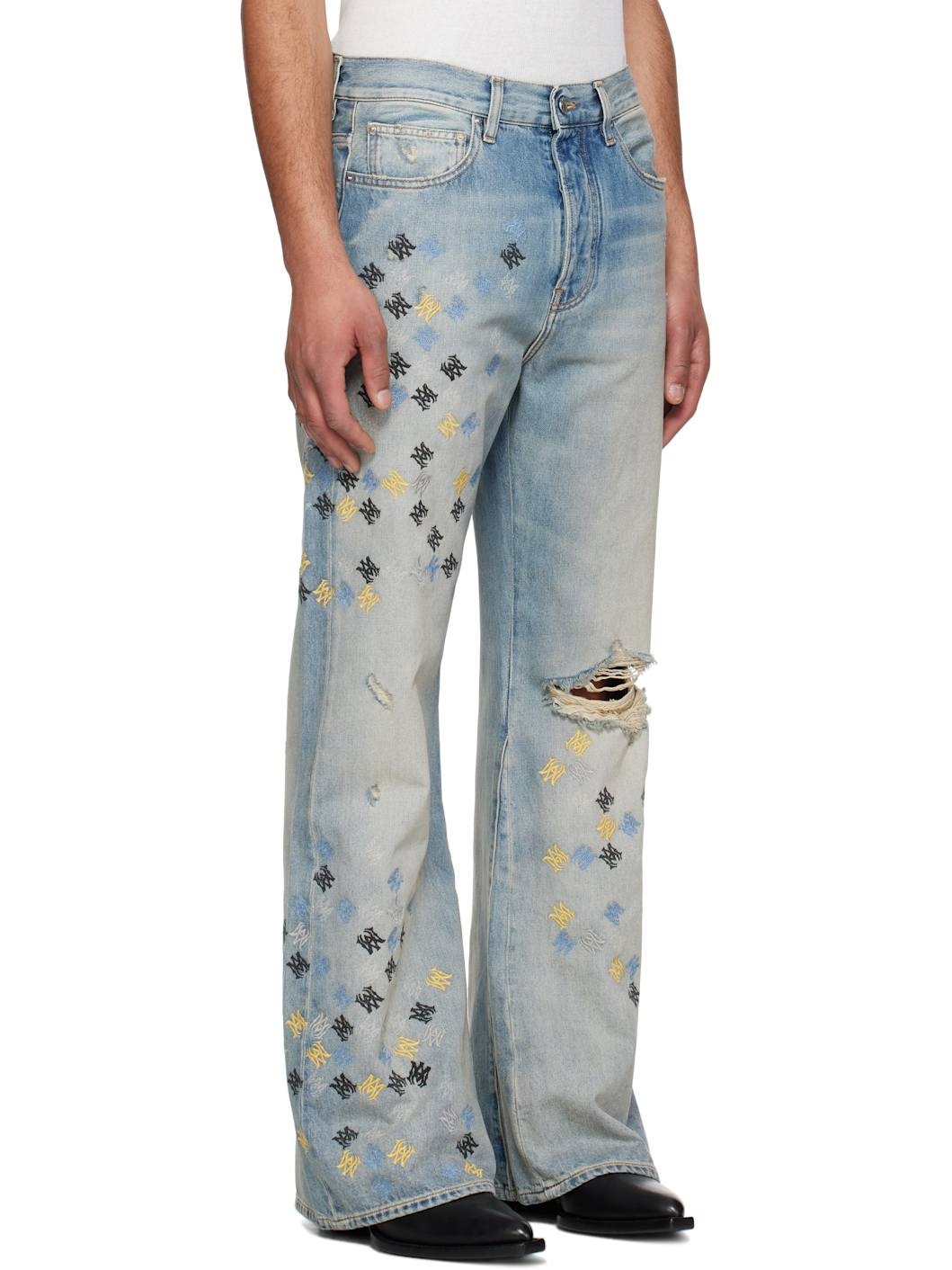 Blue MA Quad Embroidered Flare Jeans - 2