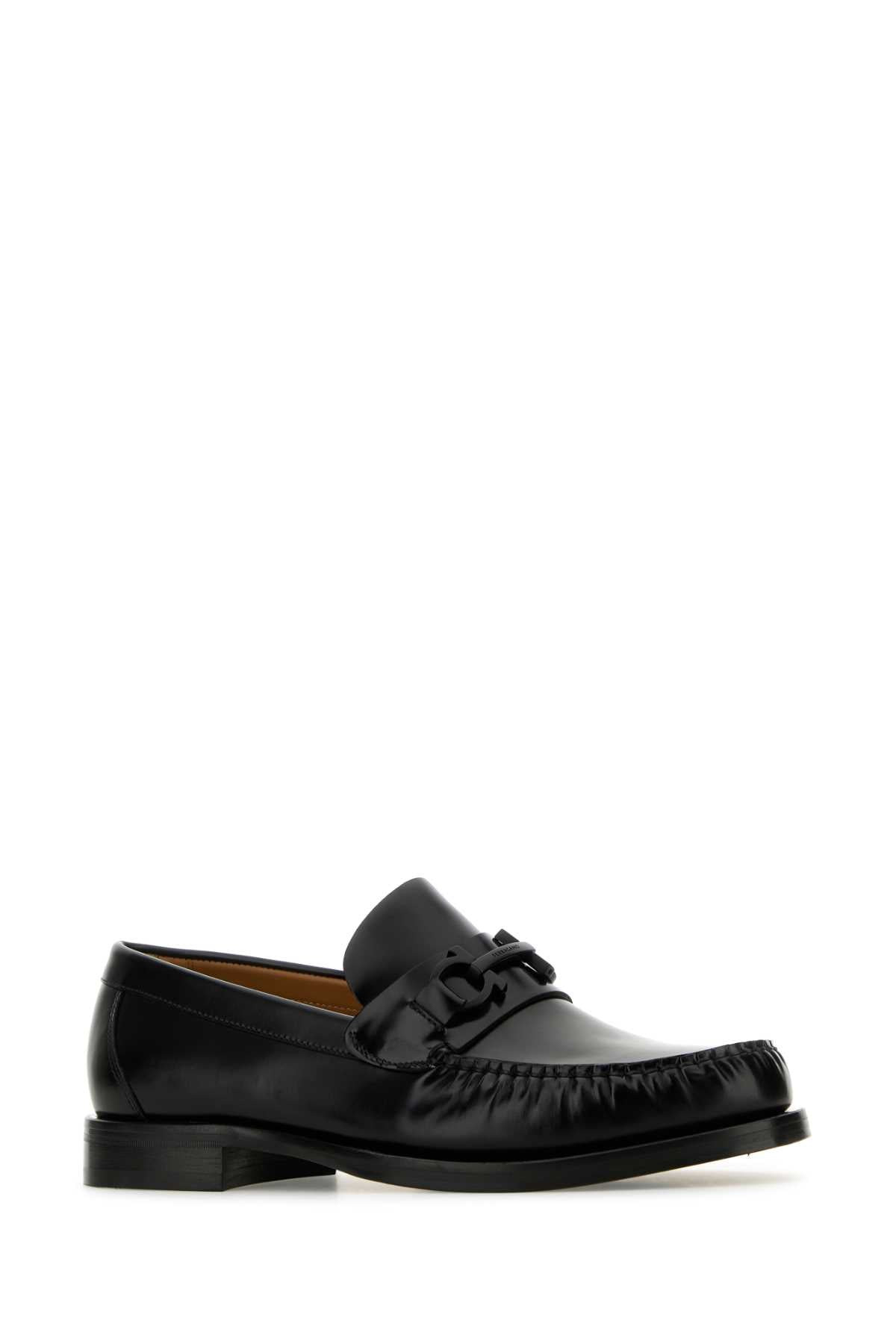 Salvatore Ferragamo Men Black Leather Fort Loafers - 2