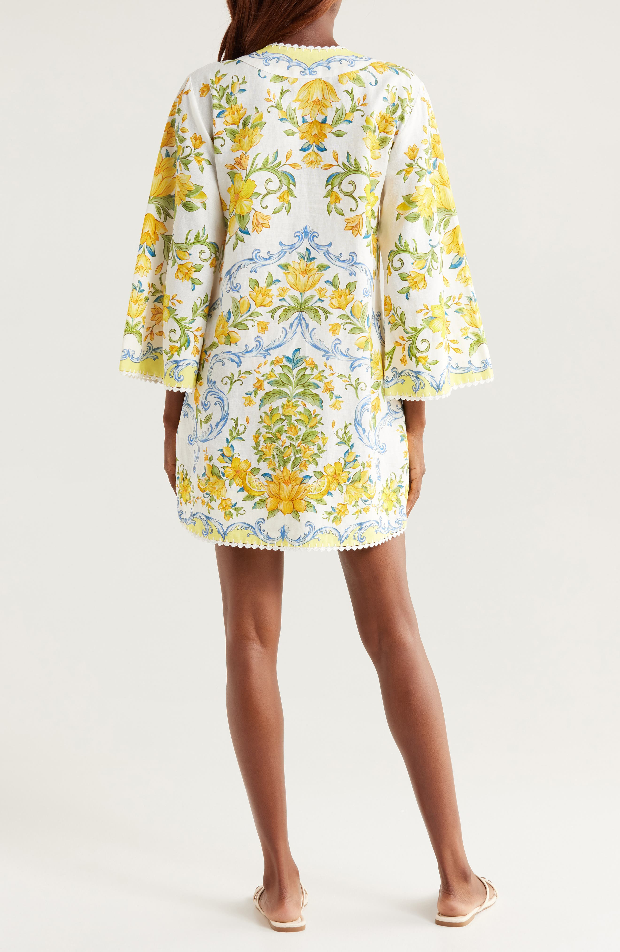 FARM Rio Sicily Floral Linen Blend Cover-Up Minidress in Off-White at Nordstrom - 2