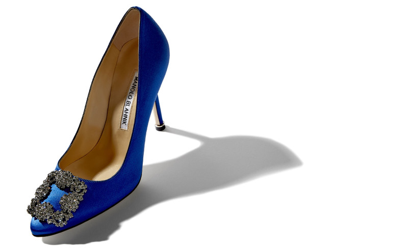 Manolo Blahnik Blue Satin Jewel Buckle Pumps outlook