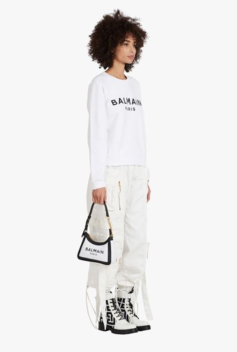 Balmain White canvas B-Army bag with black leather panels outlook