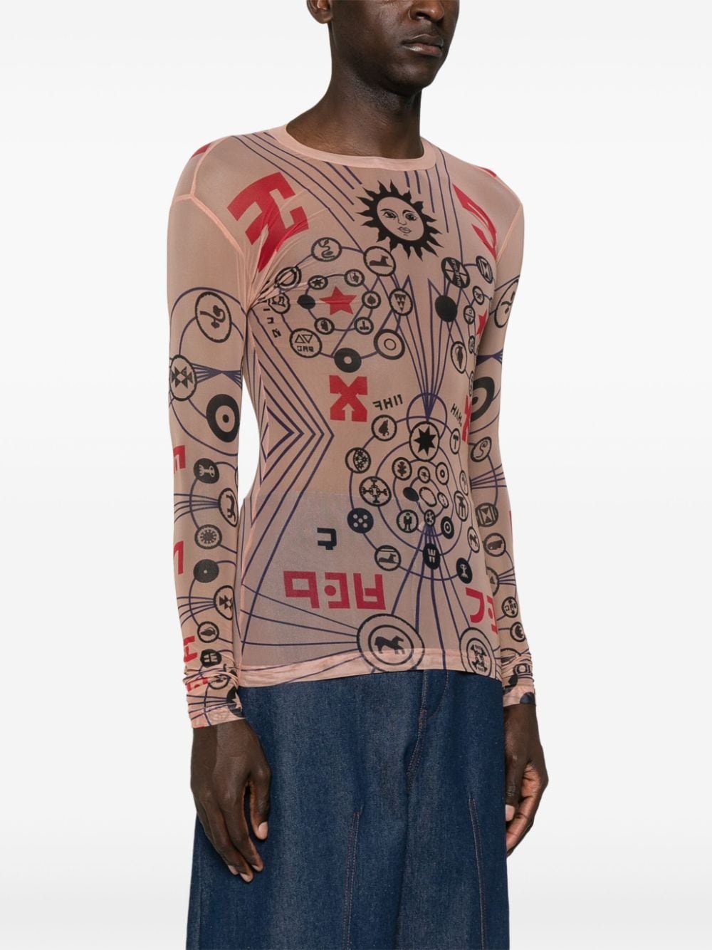 graphic-print mesh top - 3