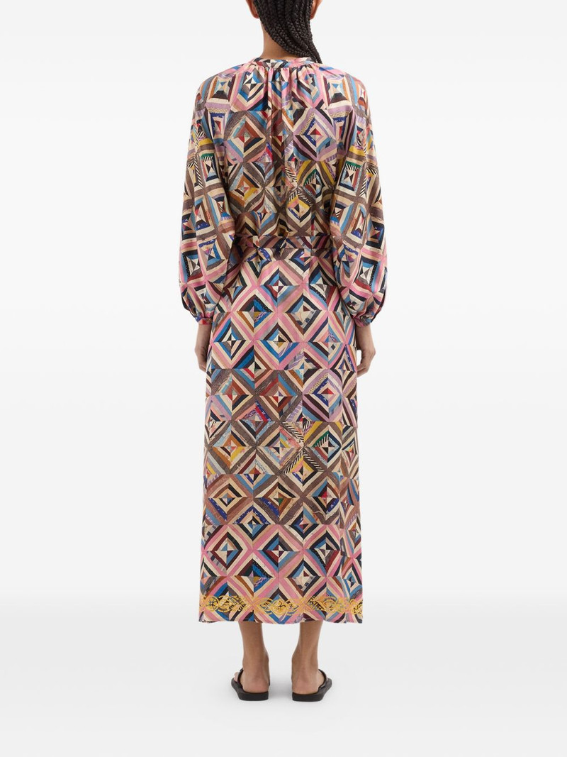 balloon-sleeve geometric-pattern midi dress 4