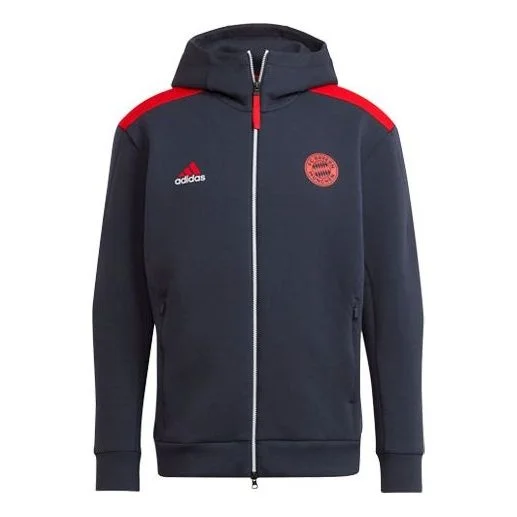 Men's adidas Fcb Zne Bayern Munich Black Soccer/Football Training Sports Hooded Jacket Deep Navy Blu - 1