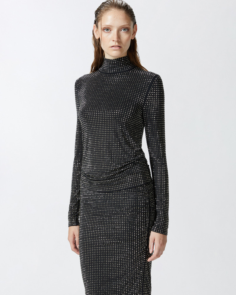 PINKO HIGH-NECK JERSEY SWEATER WITH RHINESTONES ALL OVER outlook