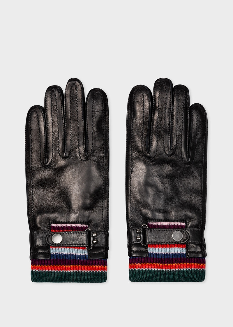 Leather Gloves With Striped Wool Cuffs 1