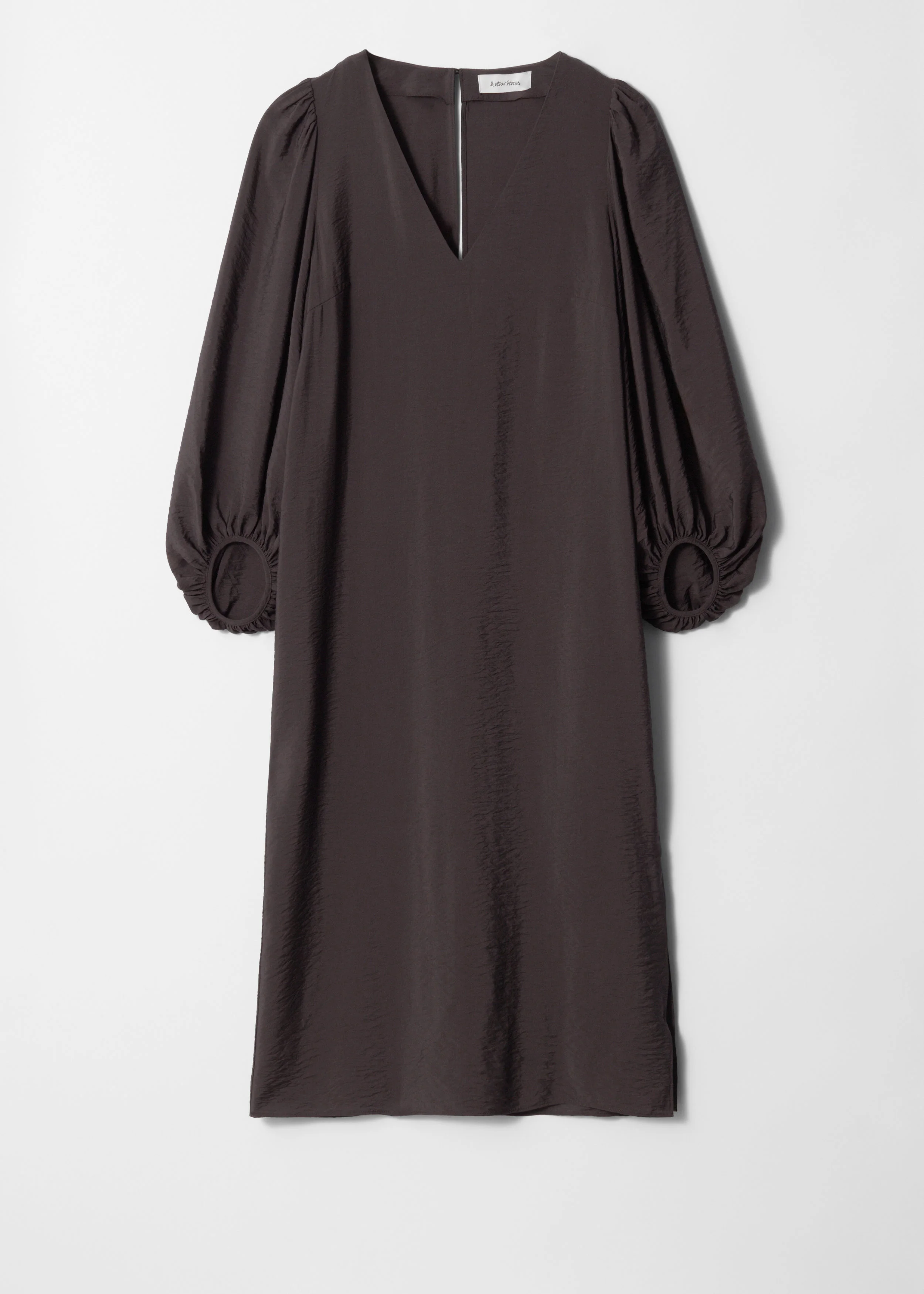 Puff-Sleeve V-Neck Midi Dress - 1