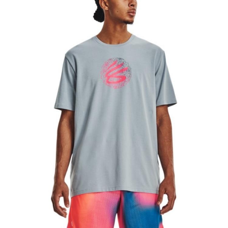 Under Armour Curry Mothers Day Logo T-shirt 'Grey Pink' 1378028-465 - 4