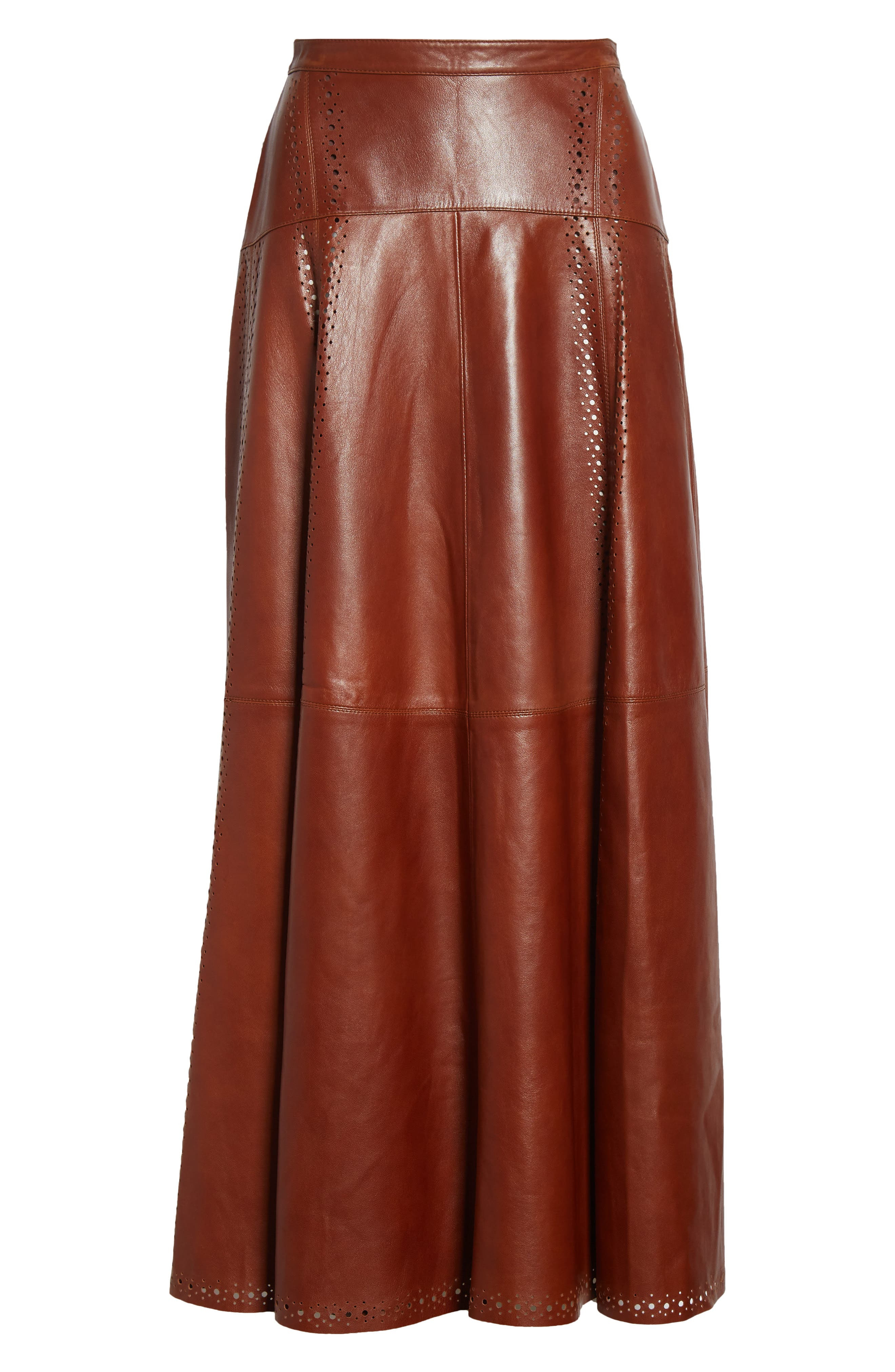 Ulla Johnson Aninda Eyelet Trim Leather A-Line Skirt in Wenge at Nordstrom - 6