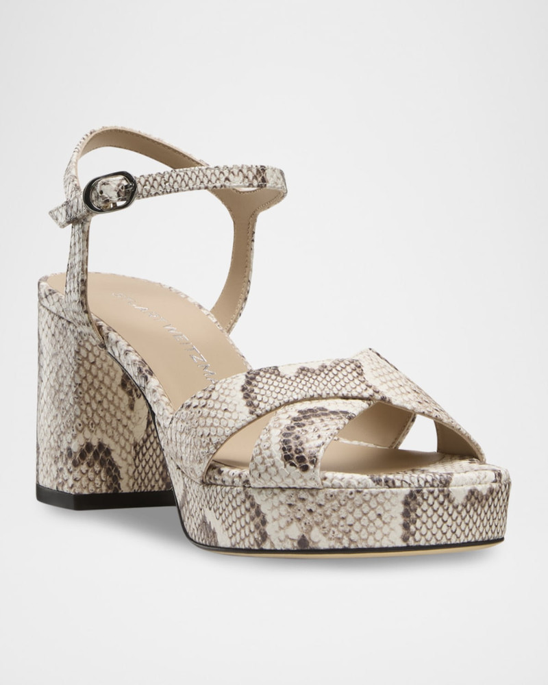 Stuart Weitzman 80mm Dayna Snake-Embossed Leather Platform Sandals outlook