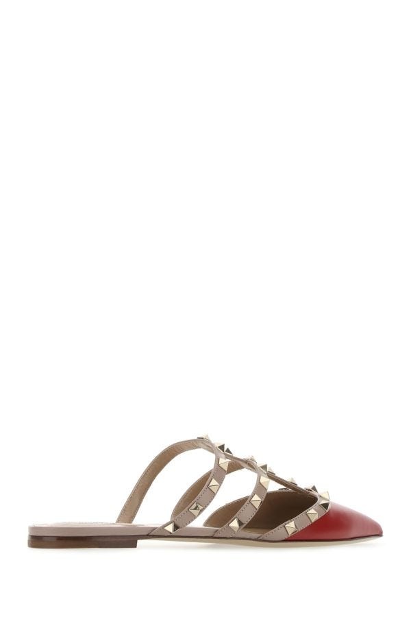 Red leather Rockstud slippers - 3