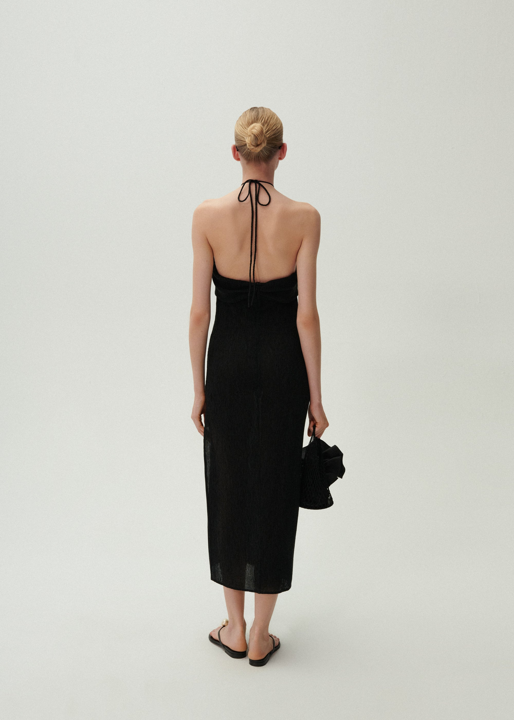 Pearl halterneck midi dress in black - 4