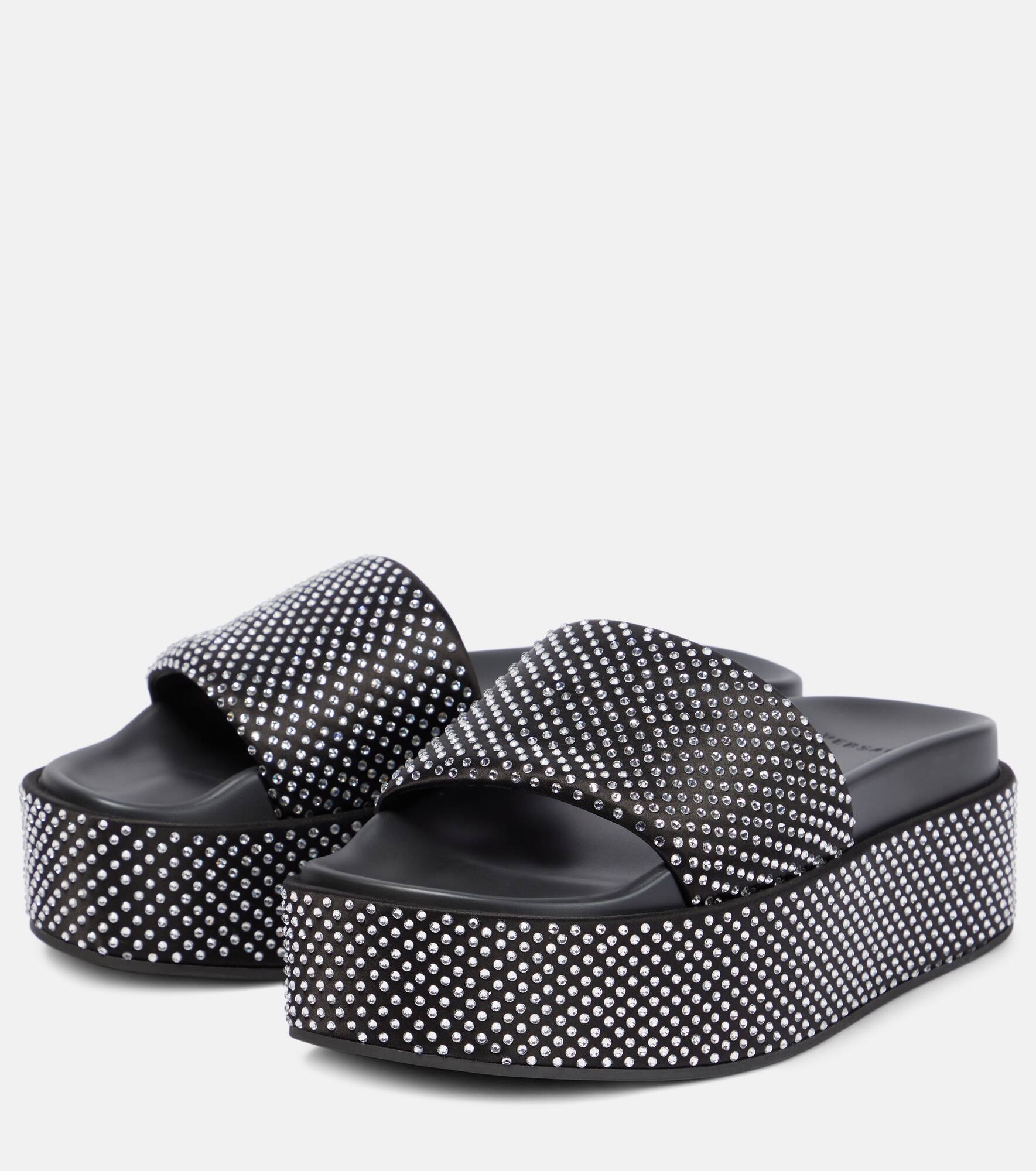 Embellished satin platform slides - 5