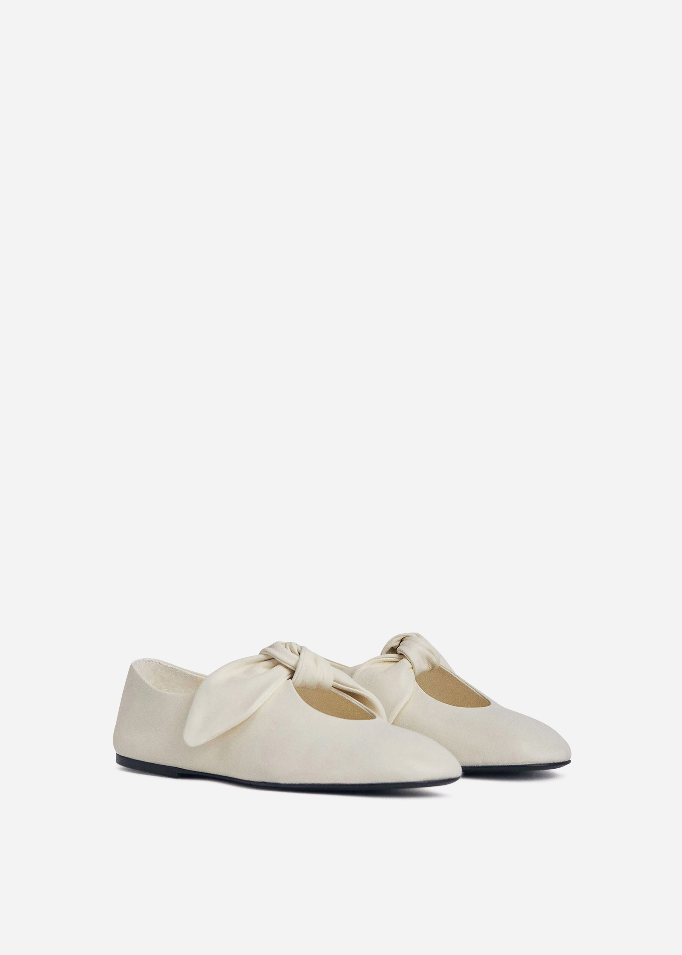 Leather Bow Flat in Ivory - 2