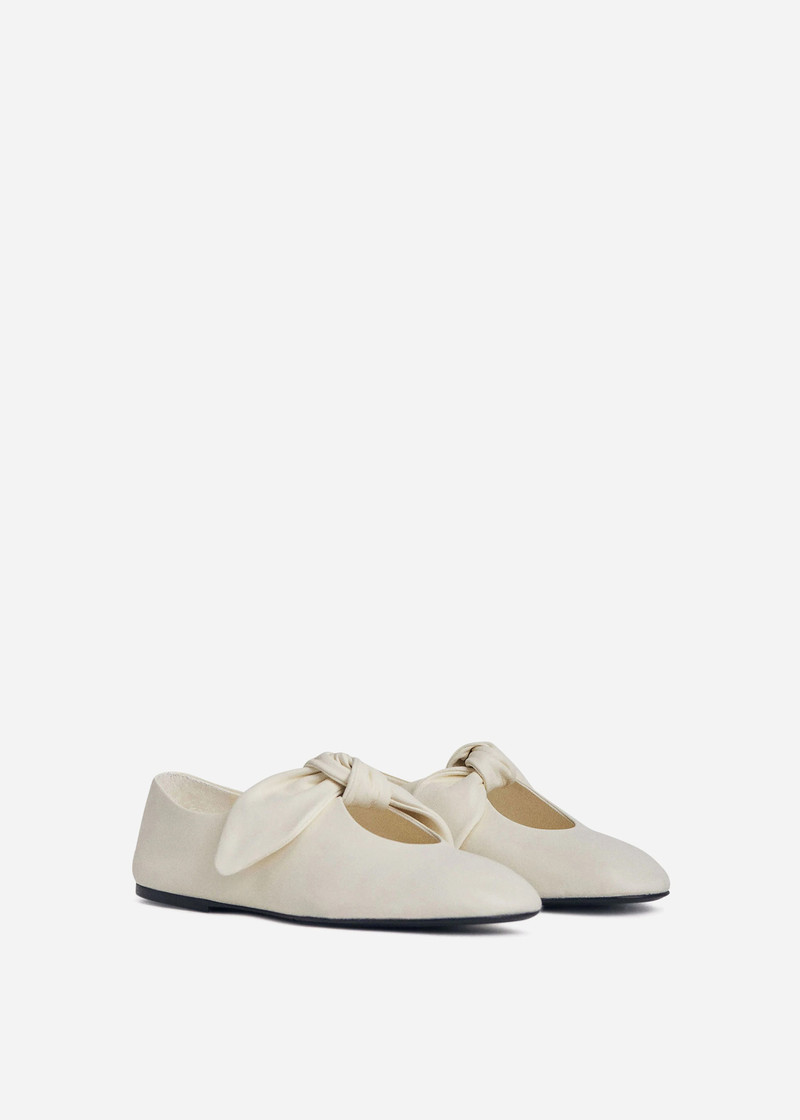 CO Leather Bow Flat in Ivory outlook
