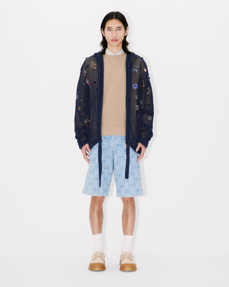 Oversized embroidered zip-up knitted hooded sweatshirt in cotton mesh 7