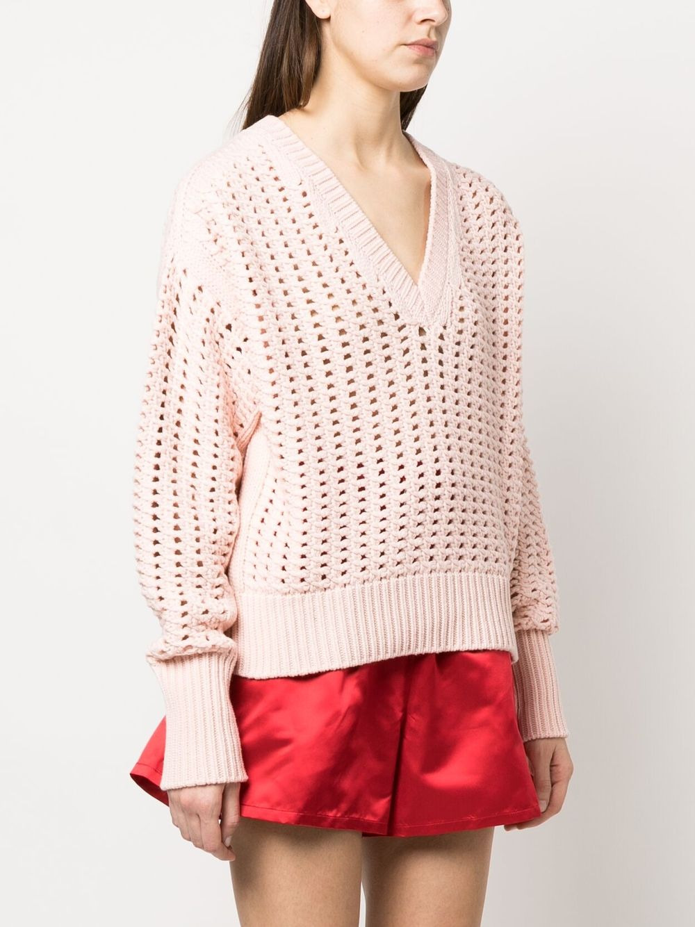 open-knit V-neck jumper - 3