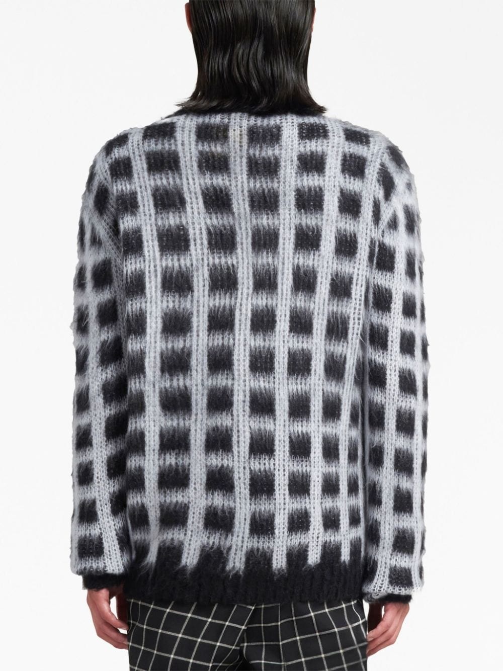 windowpane-check cardigan - 4