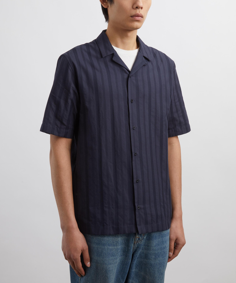 Sunspel Navy Embroidered Stripe Shirt outlook