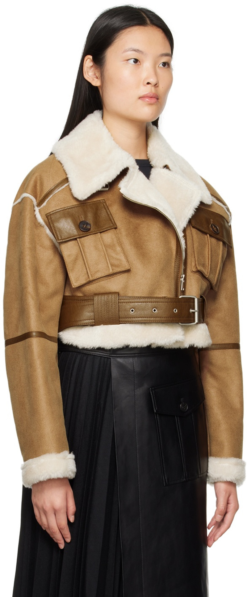 LVIR SSENSE Exclusive Brown Faux-Leather Jacket outlook