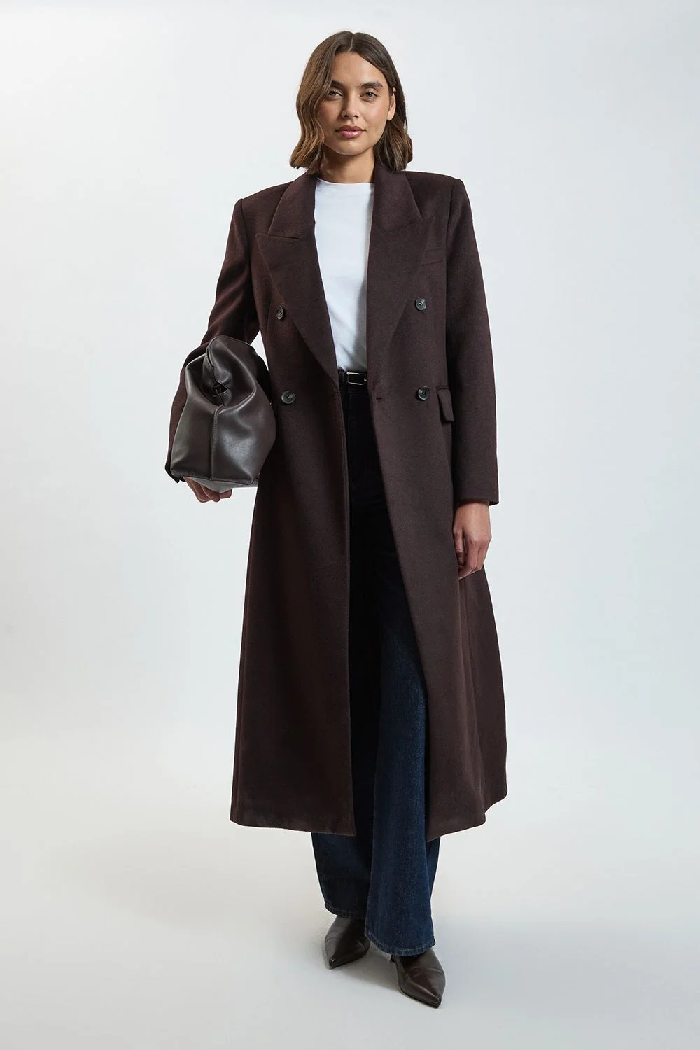 Brushed Wool Oversized Double Breasted Tailored Maxi Coat - 1