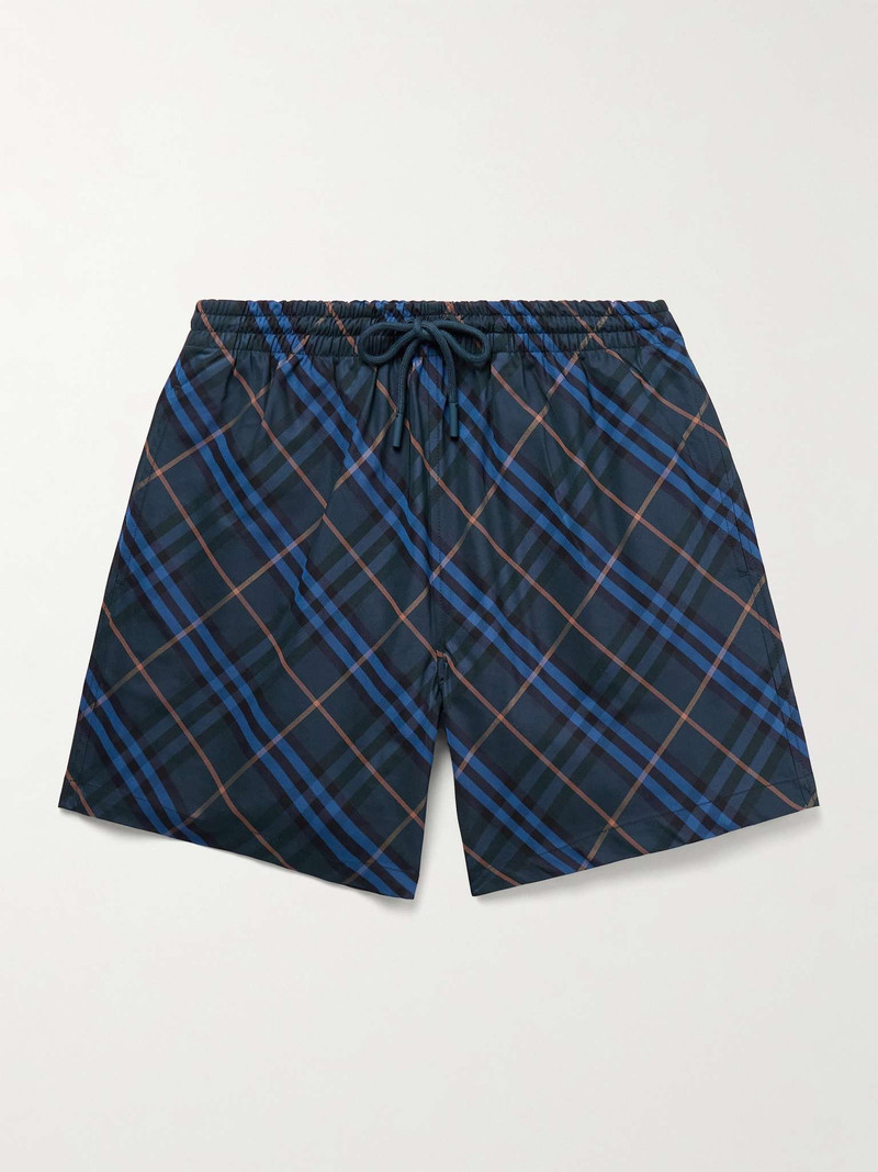 Straight-Leg Mid-Length Checked Swim Shorts 1
