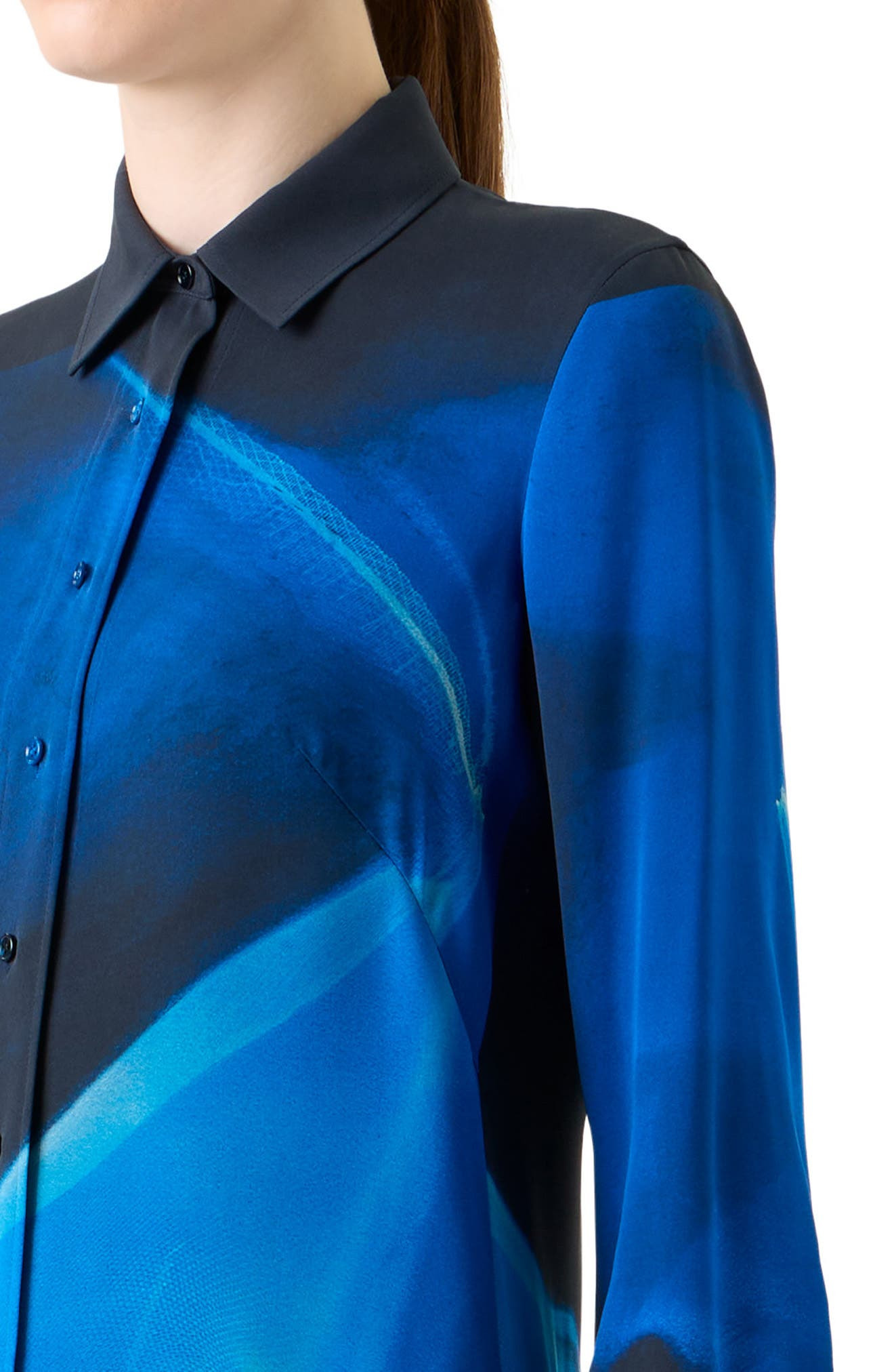 Akris Cyanotype Print Silk Crepe Button-Up Shirt in Navy-Royal at Nordstrom - 4