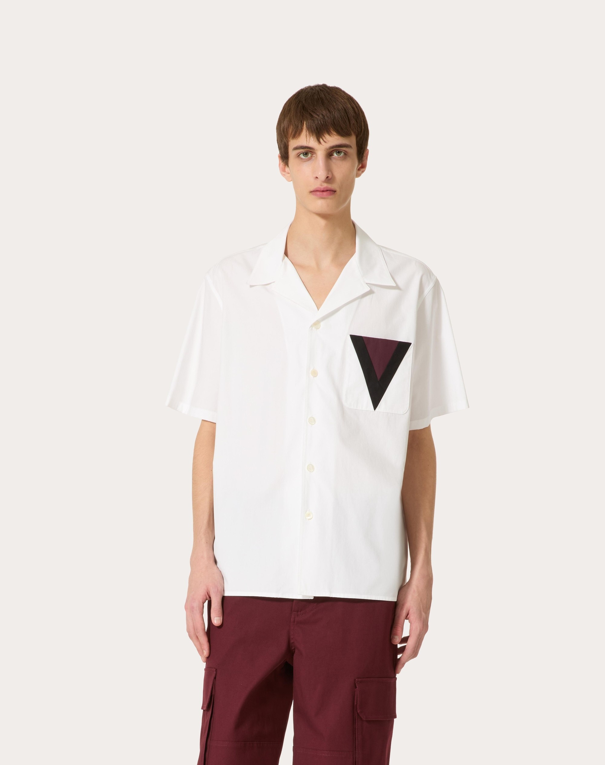 COTTON BOWLING SHIRT WITH INLAID V DETAIL - 3