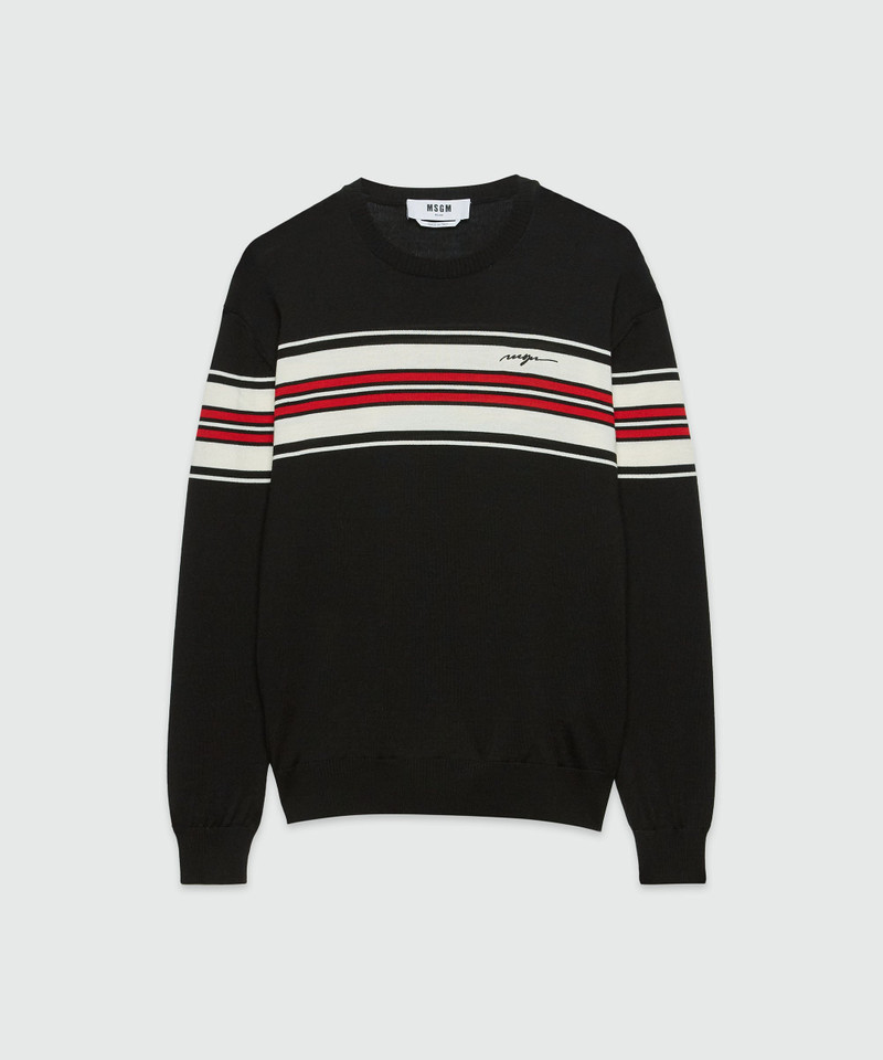 Blended wool sweater with jacquard stripes - 1