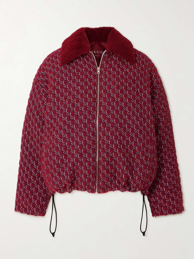 Shearling-trimmed jacquard-knit wool-blend bouclé jacket 1