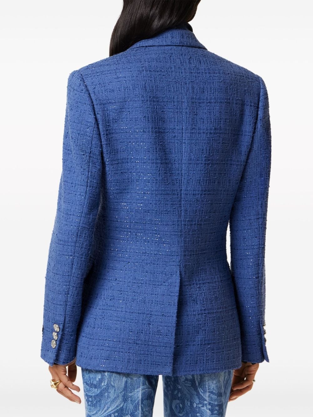 metallic-threading double-breasted blazer - 4