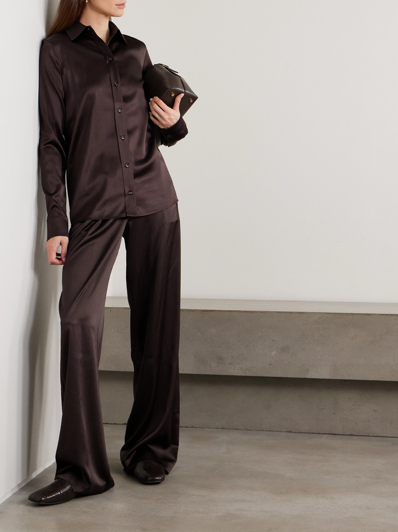 ÉTERNE Josephine Pleated Stretch-silk Satin Straight-leg Pants outlook