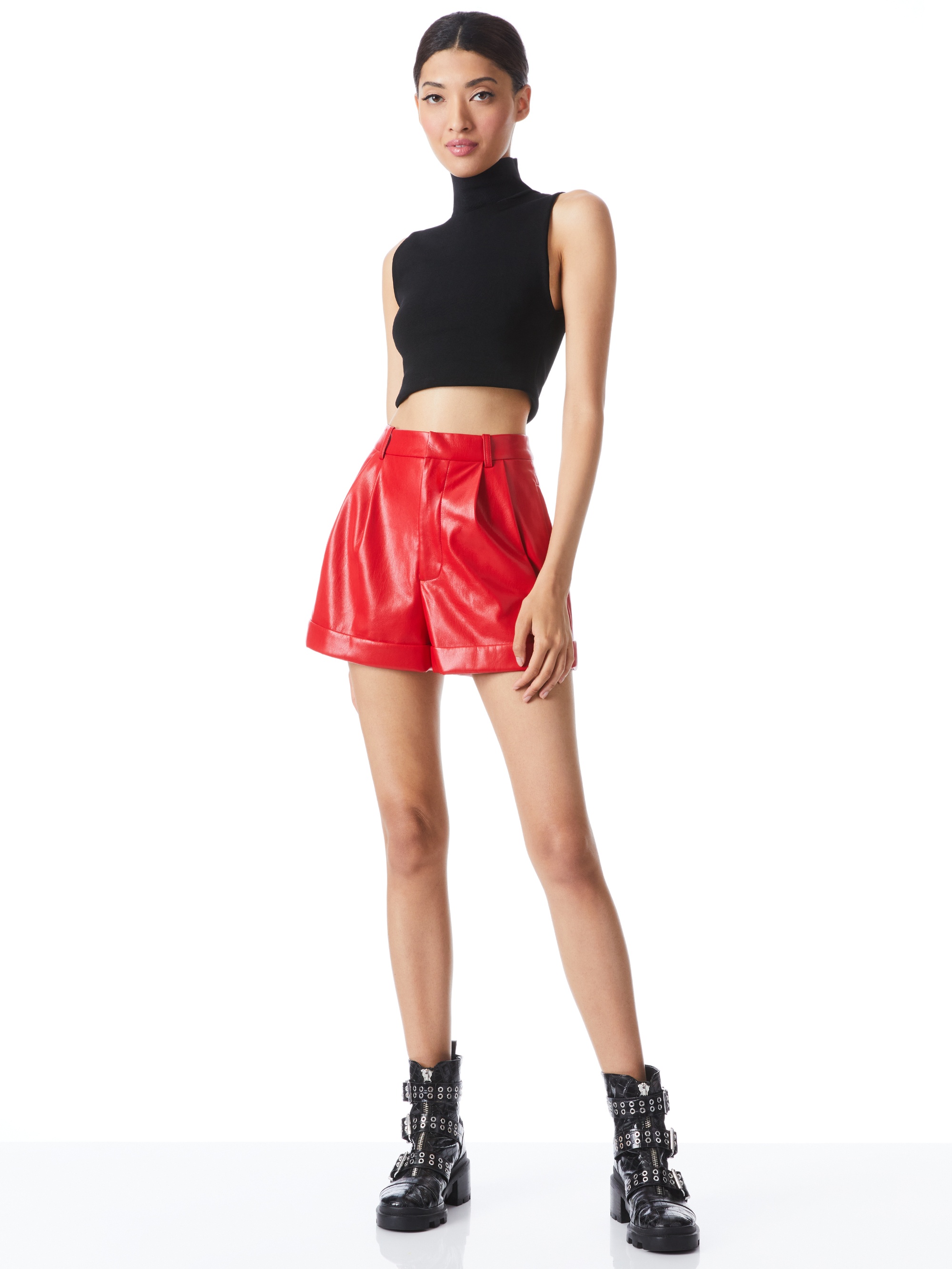 CONRY VEGAN LEATHER PLEATED CUFF SHORT - 4